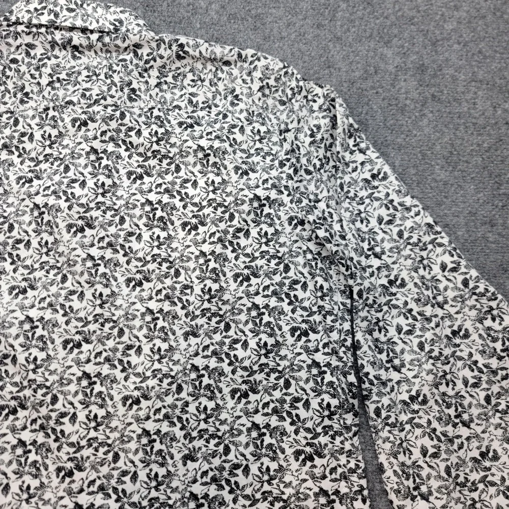 Barabas Mens XL White Black Floral Print Long Sleeve Button Down Cotton Shirt